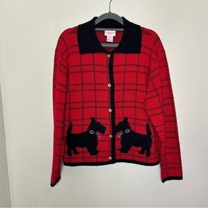 Vintage Crystal-Kobe Red and Black Cardigan with  Scottie Dogs Large Petite